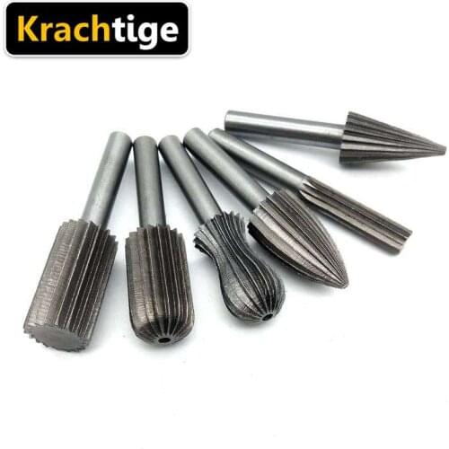 6pcs HSS Rotary Burr Set Rotary Tools Drill Bit Set Cutting Routing Router Grinding Bits Milling Cutters for Wood Carving Tool