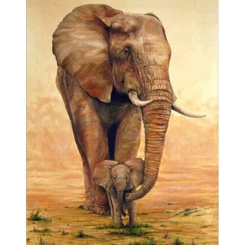 5D DIY Diamond Painting Animal Picture Elephant and Baby Elephant Picture Square/Round Diamond Cross Stitch Embroidery WG2964