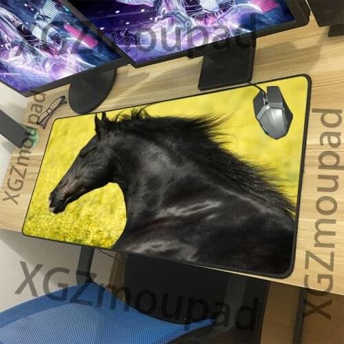 XGZ Customized Large Gaming Mouse Pad Black Lock Edge Animal Horse Computer Desk Mat Rubber Stripe Non-slip 900x400/900x300 Xxl
