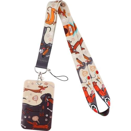 E3467 Dachshund Necklack Lanyard Key Gym Strap Multifunction Mobile Phone Decoration With Cartoon Card Holder Cover