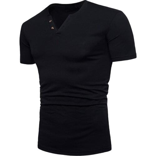 Summer Cotton Short Sleeve T-Shirt Mens Brand Fashion Casual Slim Fit V Neck Mens Summer Tops Tees