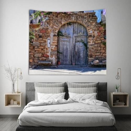 Tapestry Wall Hanging Bedspread Beach Towel Table Cloth Yoga Mat Home Decoration Retro Stone Gate Design Rectangle 150cmx130cm