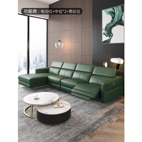 Italian light luxury head layer four person row modern small family living room leather function sofa