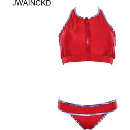 JWAINCKD Sexy 2018 New Brazilian Push Up Bikinis Set Swimwear Women Solid Striped Swimsuit Zipper Beachwear Swimming Suit Female
