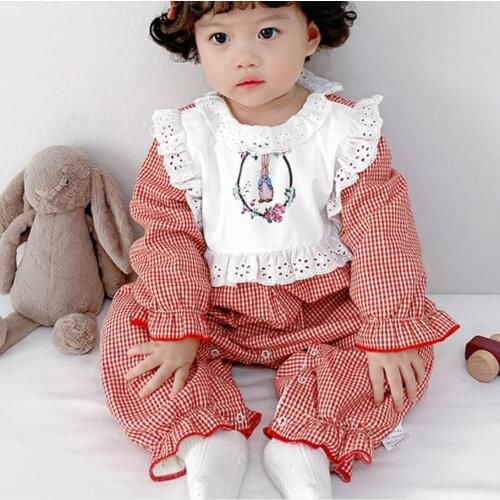 Baby Romper autumn Vintage Velvet Newborn Kids Baby Girl Clothes Plaid Long Sleeve Ruffle Elastic Jumpsuit Kids Outfit