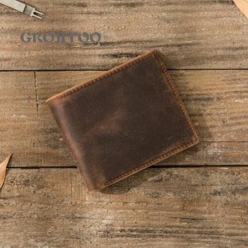 GROJITOO Handmade leather frosted cowhide wallet Crazy Horse Leather short wallet for men and women simple horizontal purse