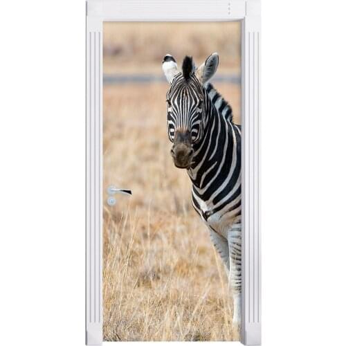 Creative Door Sticker Grassland Zebra Wall Sticker DIY Door Cover Kitchen Home Decoration Accessories Modern 3d Wall Stickers