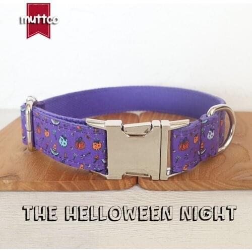 MUTTCO retailing self-design dog collar THE Helloween Night handmade poly satin and nylon purple 5sizes dog collar UDC091