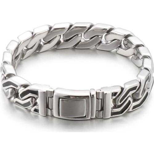 117g weight 15mm 8.66'' Silver Mens Link Chain Bracelet 316L Stainless Steel Casting Bangle for Holiday Gifts Jewelry