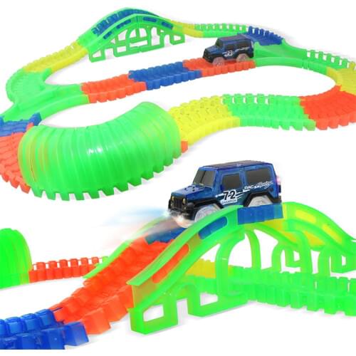 DIY Magical Glowing Racing Track Set with LED Car Flexible Racing Tracks Railway Educational Car Toys for Boys Children Gift