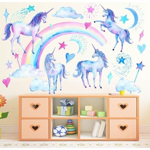Unicorn Wall Stickers For Kids Rooms Bedroom Living Room Decorative Children Wall Decals Green Stickers Wallpaper Murals Decor
