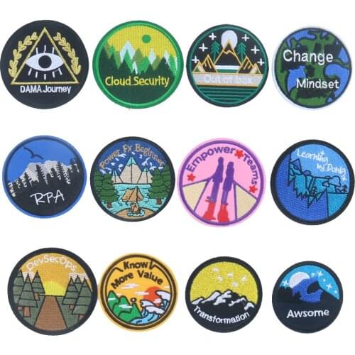 5PCS Art Landscape Mountain Patches Desert Tree Sunset Sky Embroidered Applique Iron on Patches Clothes Stickers Diy Badges