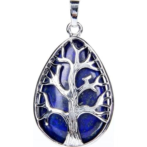 Natutal White Crystal Opal Amethysts Turquoises Pink Quartz Lapis Stone Teardrop Bead Chakra Tree Pendant Water Dorp Pendants