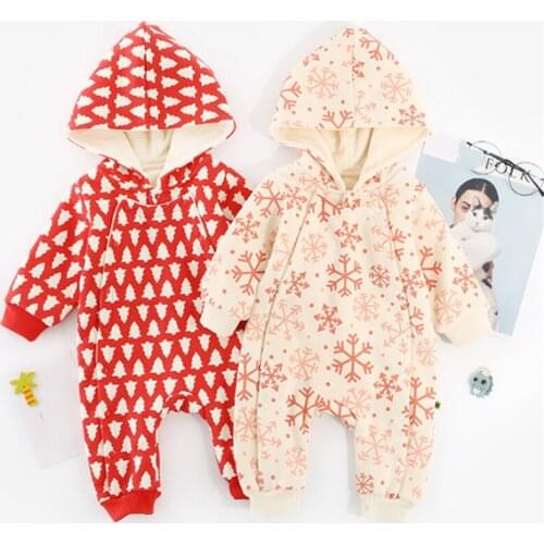NEW Newborn Kids Baby Girls boys Warm Romper outerwear Hoodie Hooded Velvet Christmas snowflake Snow Wear clothing