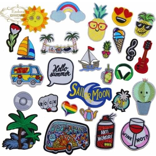 New arrival 10 pcs Hello Summer Pineapple Embroidered patches iron on fashion clothing bag hat shoe Motif Applique diy accessory