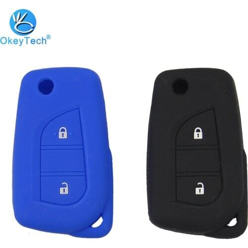 OkeyTech 2 Buttons Silicone rubber car key cover case shell set protector fob for Toyota aygo Yaris Highlander Camry RAV4 key