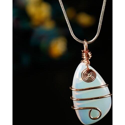 1pc handmade winding pendant natural crystal mineral healing crystals rose quartz meditation holiday party DIY gift