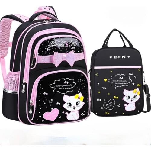 Waterproof Children School Bags Girls Kids Primary cat cartoon backpack princess Orthopedic Backpack set kids Mochila Infantil