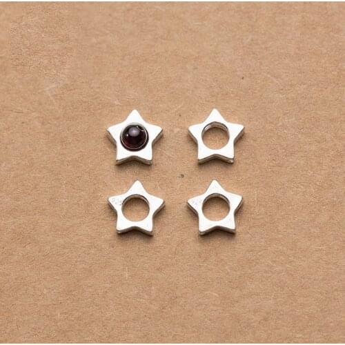 925 Sterling Silver Beads Space 8mm Silver Star Charm Frame Beads Fit Bracelets Earrings Making DIY Fine Jewelry Decoration