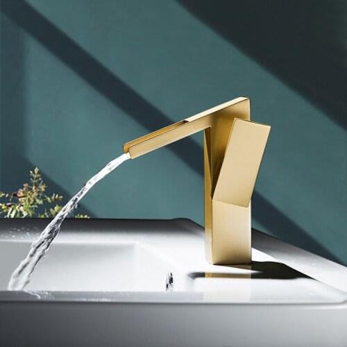 Waterfall Basin Faucets Brushed Gold Bathroom Sink Faucet Single handle Basin Mixer Tap Bath Black Faucet Brass Water Taps Crane