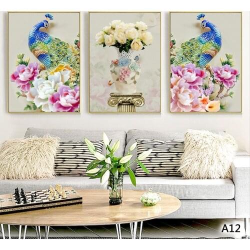 Modern Abstract Oil Painting Print on Canvas 3pcs Animal and Flower Canvas Printing Wall Art Picture Painting for Home Decor