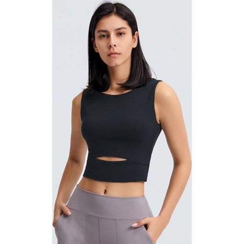 Sports Running Vest Crop Top Fitness Yoga T -shirt Tank Cropped Blouse Femme Haut Front Waist Opening Shockproof Gym Clothing