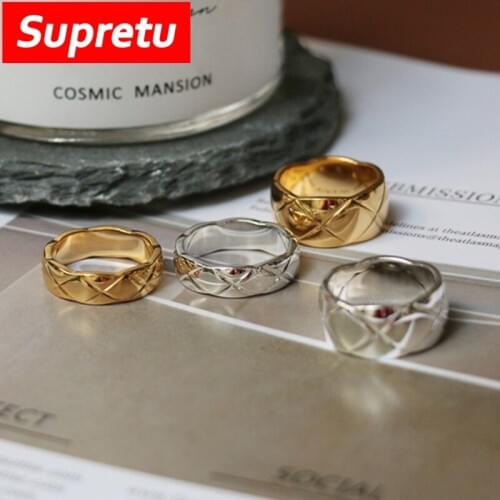 Supretu Trendy Minimalist Couple Ring 18K Gold Silver for Men&Women INS Geometric Irregular Bijoux Wedding Bands Novelty Jewelry