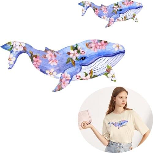 Thermal Beautiful Flowers Whale Patch Sticker on Clothes Iron-on Transfers For Clothing Stickers Applique Heat Transfer Patches
