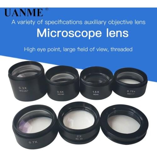 WD120 WD160 WD30 0.3X 0.5X 0.7X 0.75X 1X 1.5X 2X Trinocular Stereo Microscope Auxiliary Objective Lens Barlow Lens 48mm Thread