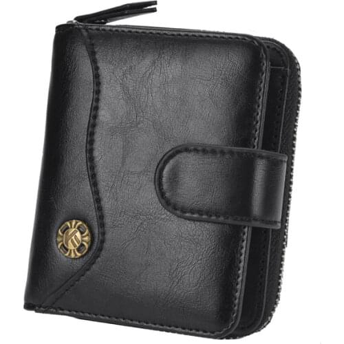 Vintage Leather Wallet Men 2021 Multi-function Short Mens Wallet Zipper Buckle Coin Purse Luxury Brand Multi-card Pocket Clutch