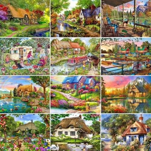 Yumeart 5D DIY Diamond Painting Landscape Picture of Rhinestones Diamond Embroidery House Mosaic Cross Stitch Kits Home Decor