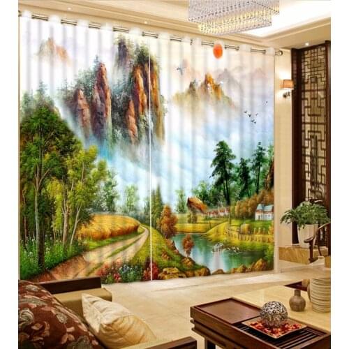 Printing Curtains Blackout 3D Curtains Living Room Oil Painting Window Curtains 2 pieces Cortinas Custom any size