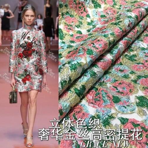 Gold flower jacquard brocade fabric crisp coat jacquard dress fabric fashion jacquard brocade fabric wholesale jacquard fabric