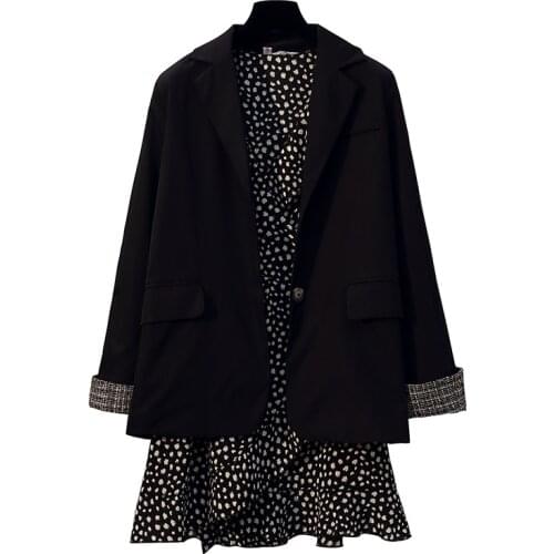 2020 New Plaid Sleeve Patchwork Ladies Casual Blazer Large Size Loose Lapel Black Blazer Women Formal Tops A652