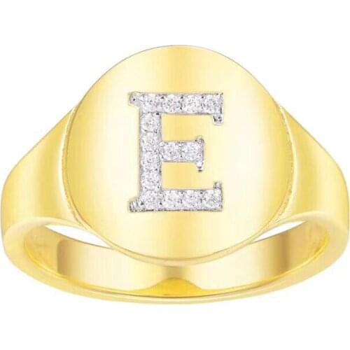 SLJELY New Design Round Gold Zircon Initial Letter E Rings for Women Girls Hot Fashion Brand S925 Sterling Silver Fine Jewelry
