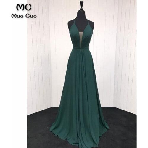 Teal A-Line Prom Dresses Long Pleat Spaghetti Straps Vestido Longo Deep V-Neck Chiffon Formal Evening Party Dress
