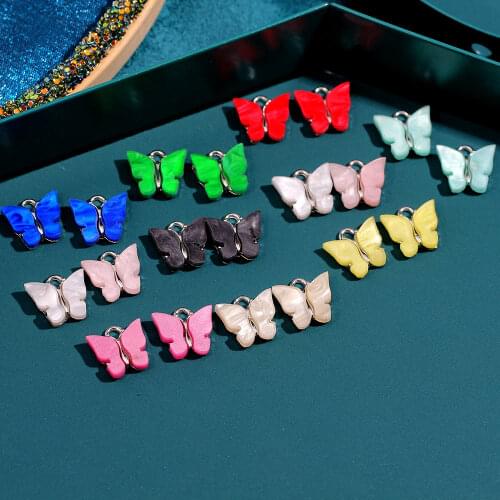 10Pcs Multicolor Mix Acrylic Butterfly Charm Gold Silver Metal Cute Animal Pendants For Jewelry Making DIY Earrings Accessories
