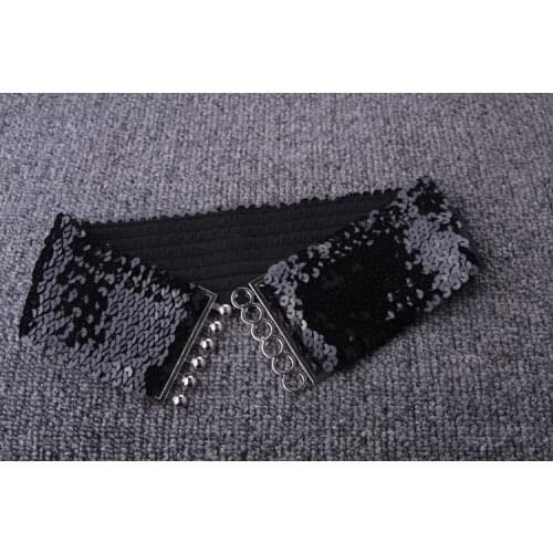 50 pieces/lot) 7cm glitter sequin womens elastic all-match wide cummerbunds in gold, silver and black bg-012