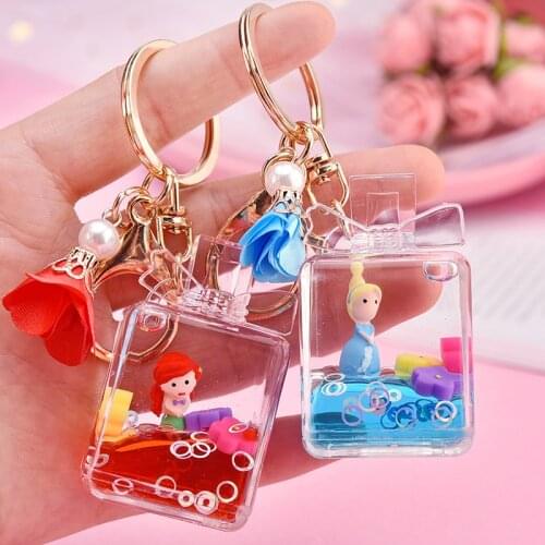 Acrylic Creative Mermaid Key Chains Liquid Quicksand Perfume Bottle Keychain Boutique Backpack Pendant Key Holder for Women