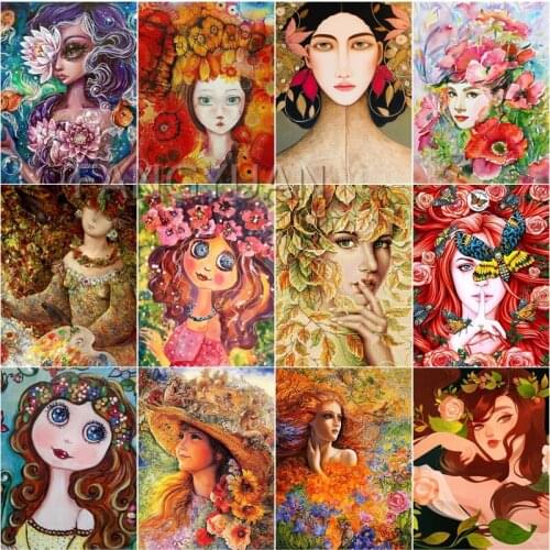 5D Diy Diamond Painting Cartoon Girls Flower Cross Stitch Rhinestones Diamond Embroidery Portrait Mosaic Gift Home Decoration