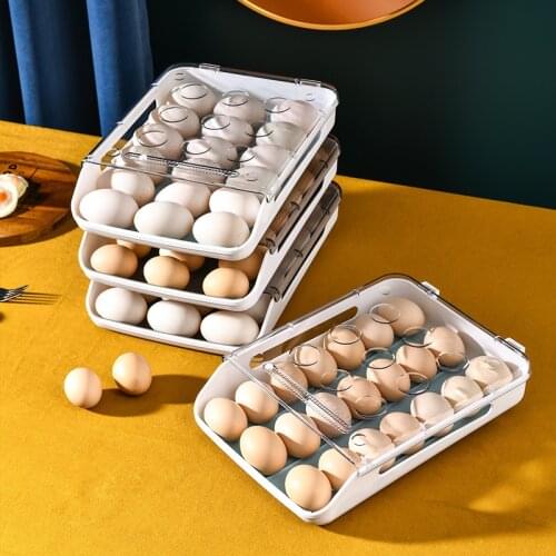 Creative automatic rolling egg box kitchen refrigerator egg storage box household transparent drawer egg tray hot organizer