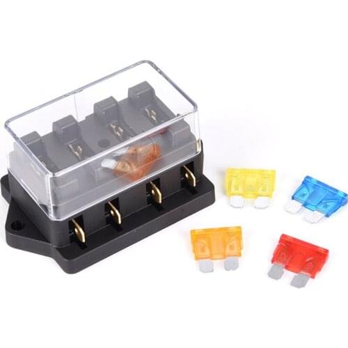 Car 4 Way Circuit Standard ATO Blade Fuse Box Block Holder 12V/24V+4 Way Fuse
