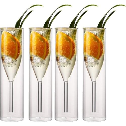 Free Shipping Wine glass Champagne Glass Double Wall Glasses Flutes Goblet Bubble Wine Tulip Cocktail Set of 4