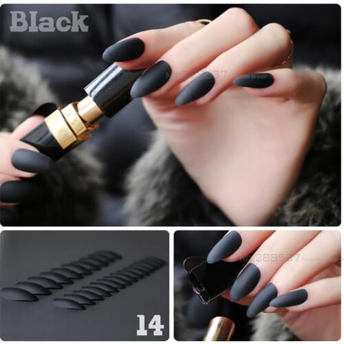 Black Full Nail Tips Comfortable Matte nails Pointed Stiletto False nails end product long short Designs Pure complete set Dark