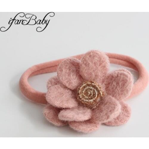 KIDS Girl Soft Warmer Wool with Lollipop Center Flower HEADBAND Nylon Headwear