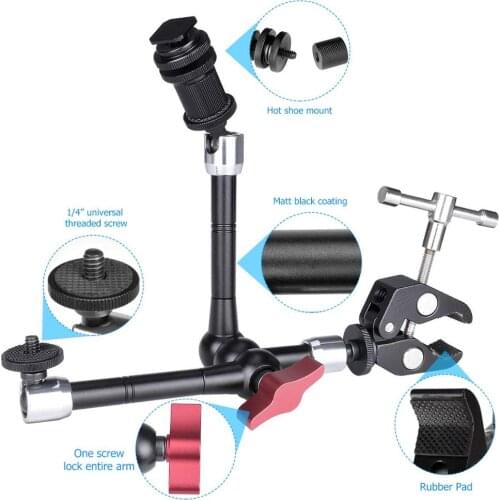 Double-Head DSLR Camera Magic Arm Articulating Friction Arm Video Rig Camera Clamp Mount Holder Compatible for camera and phone
