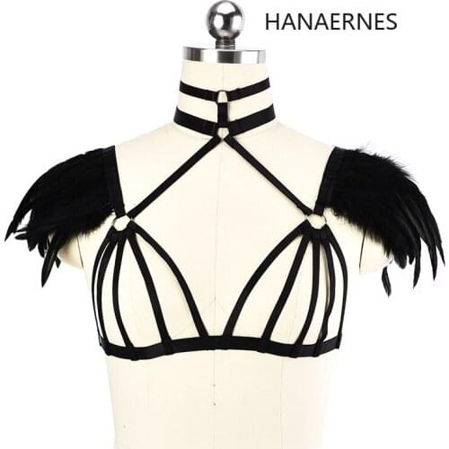 HANAERNES bondage female sexy breasts seat belt black feather suspenders underwear charming temptation restraint body binding