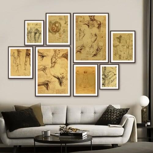 Retro Art Canvas Painting Da Vinci Manuscript Medical Anatomy Nordic Posters And Prints Wall Pictures Hospital Office Home Decor