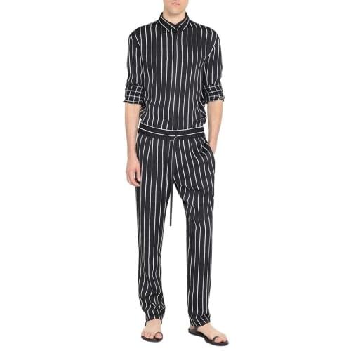 Spring and Autumn New Mens Vertical Striped Tooling Jumpsuit Large Size Mens Jumpsuit Elastic Waist Pants Men Streetwear Pants