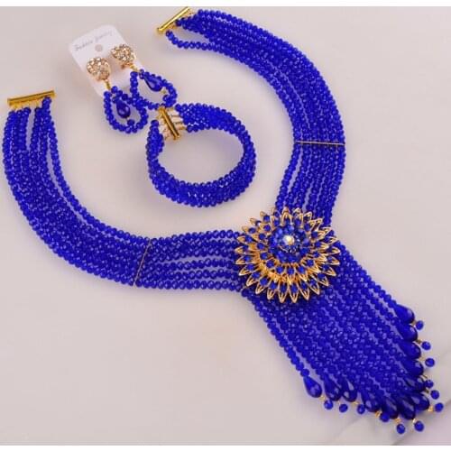 Royal Blue African Beads Jewelry Set for Women Nigerian Wedding Necklace Sets